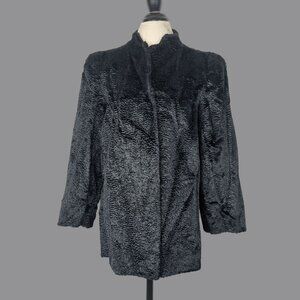 Vintage Intrigue Faux Fur Coat Small Black Poodle